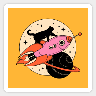 Space Walker Black Cat in yellow Magnet